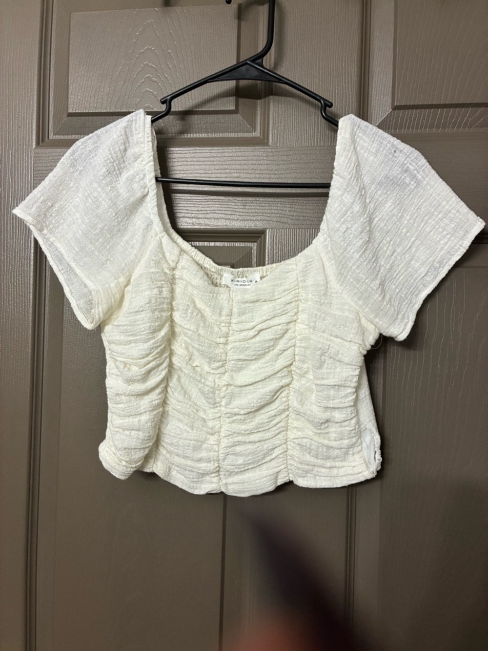 Ruched Ivory Short-Sleeve Square-Neck Crop Top